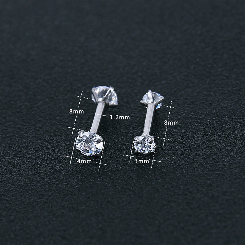 Geometric Stainless Steel Zircon Earrings Silver Twist Thin Stud Earrings for Men Women Fashion detail image 10