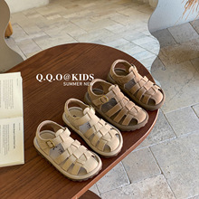 QQO童鞋 2024年夏季新款男童包头防踢沙滩鞋韩版编织女童鸟巢凉鞋