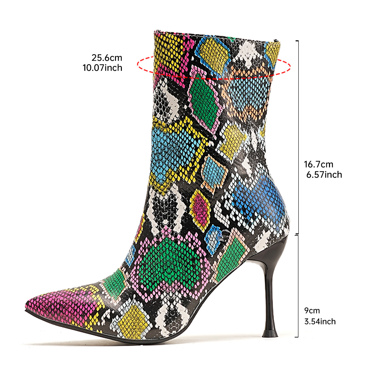 Women's Autumn Pointed Toe High Heel Fashion Boots Plus Size Stiletto Heel Cross Zipper Color Block Martin Boots_vogvips.com