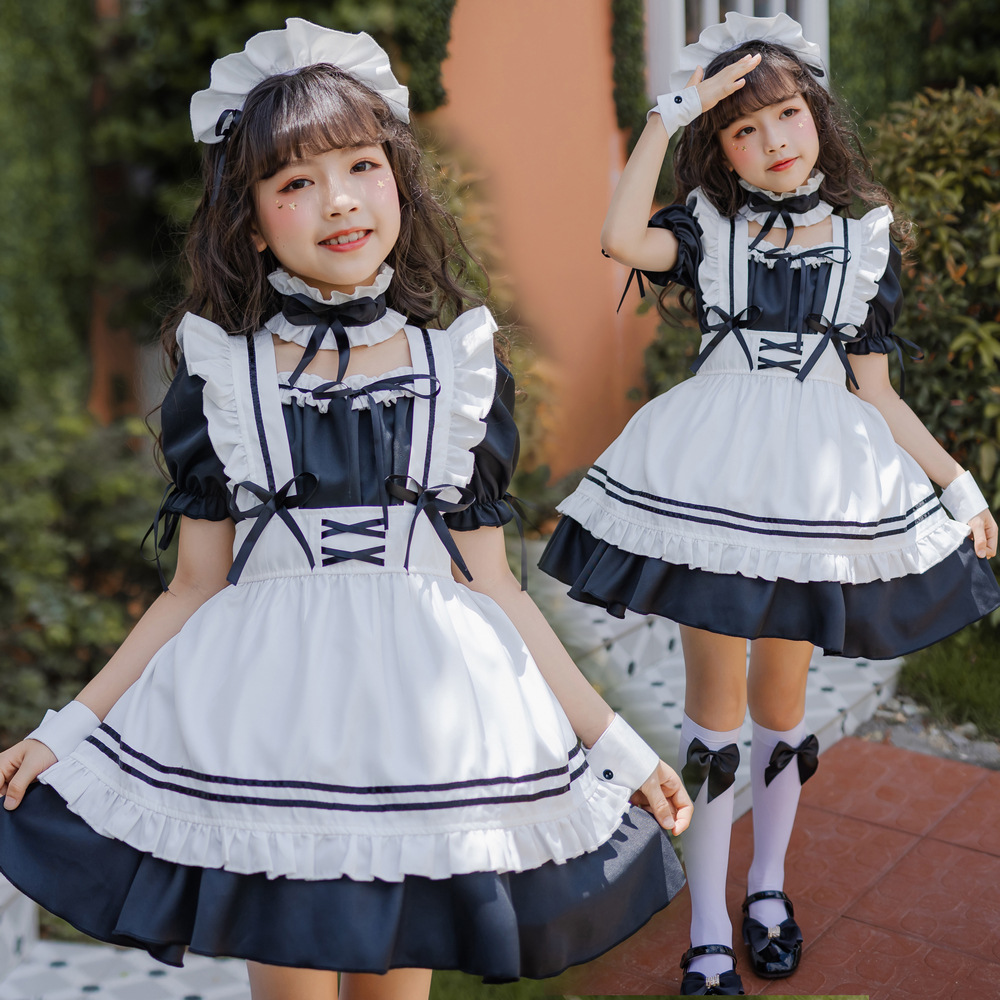 Japanese Girls Black Maid Children's Wear Lori Maid Cute Lolita dress Children Princess Lolita