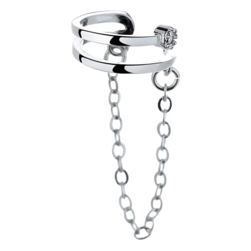 Ancient Cat Ning Personality Cool Handsome Ear Clip Men's and Women's Trendy Cold Wind Double-Layer Flash Drill Chain Ear Clip