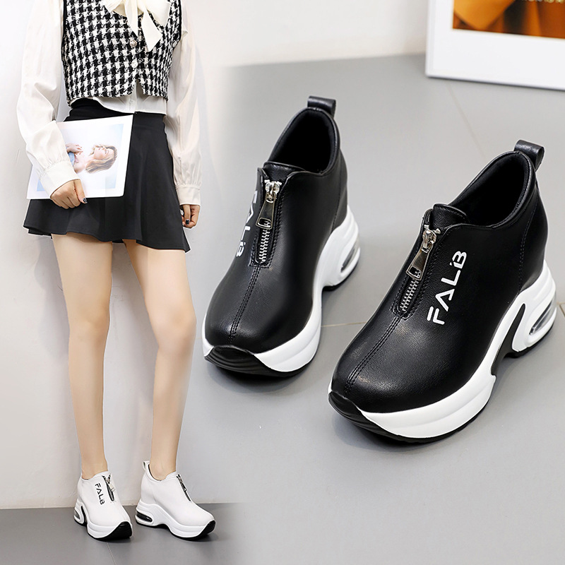 Hidden Heel Casual Thick Sole Slimming Leather Sneakers Spring Autumn New Platform Trendy Women's Shoes_voghion.com