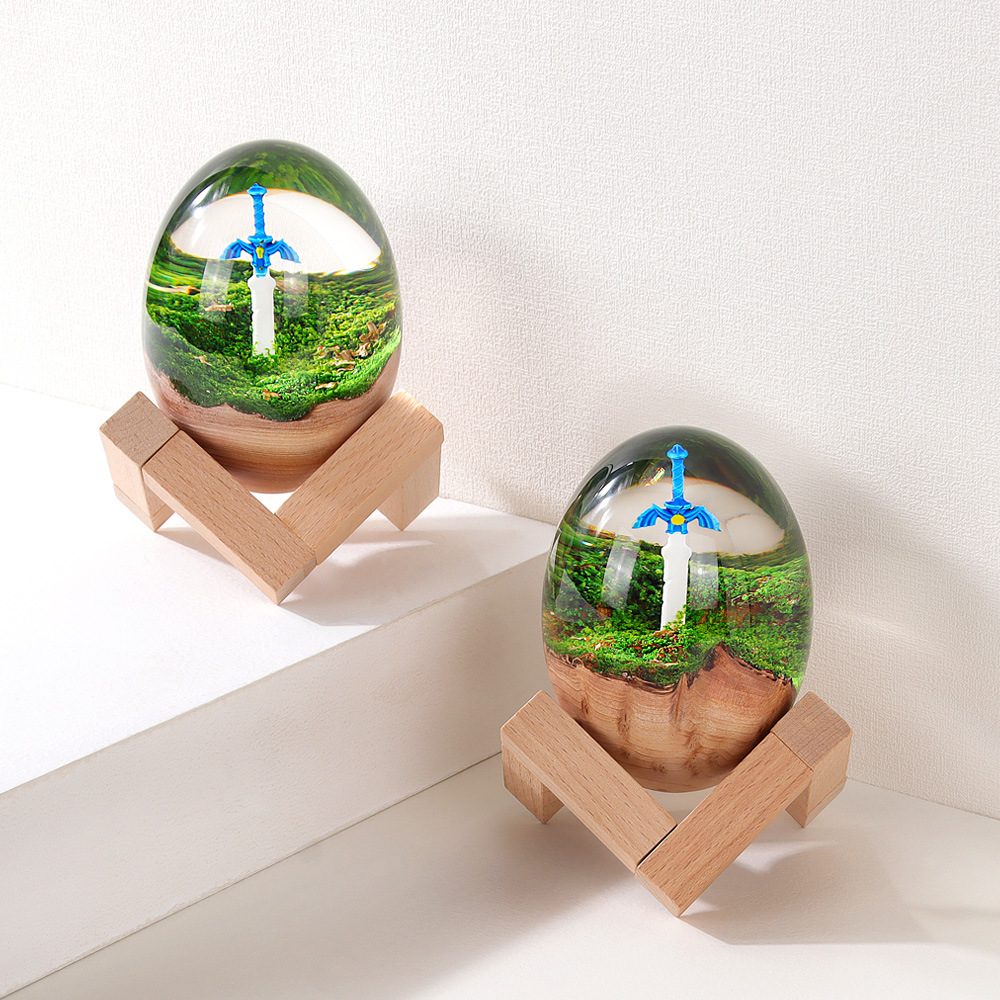 Zelda Master Sword  Egg-Shaped Transparent Epoxy Resin Solid Wood Art Crafts Small Ornaments