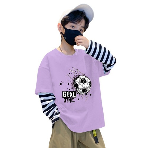 G2437 Children's Pure Cotton Long Sleeve T-shirt Stylish Baby Boys Striped Base Shirt for Boys and Girls Two-Piece T-shirt