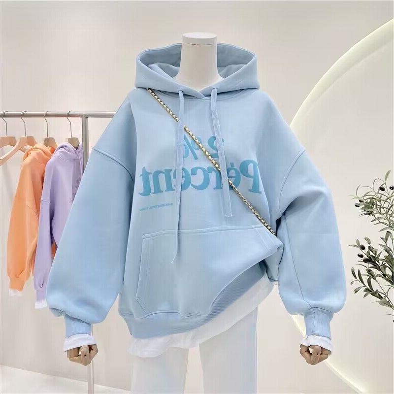 플러스 사이즈 새로운 패션 브랜드 스티칭 가짜 투피스 후드 풀오버 스웨터 여성 기모 두꺼운 느슨한 코트 탑 인