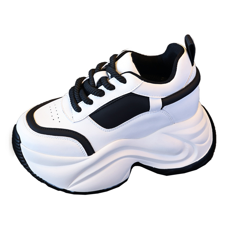 Giày sneaker nữ đế dày phối màu tăng chiều cao — Đen đỏ lót nhung