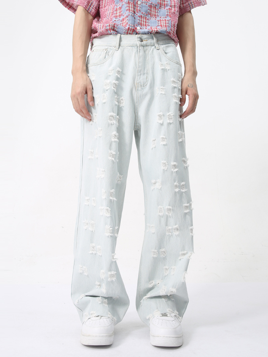 MTLCLOTHES Hombres| 2024 verano nuevos productos americanos pequeños agujeros jacquard diseño sensación de jeans retro