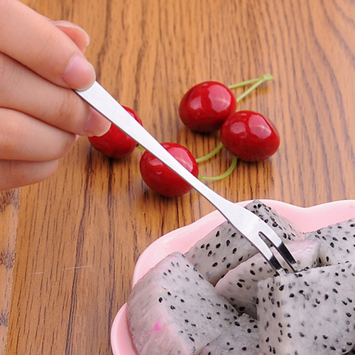 Platinum stainless steel fruit fork creative tableware cake dessert fork moon cake fork wholesale two-tooth fruit pick