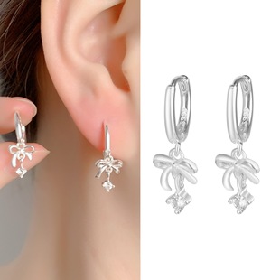 2025 new popular style bow plain hoop earrings women's niche design high-end light luxury earrings