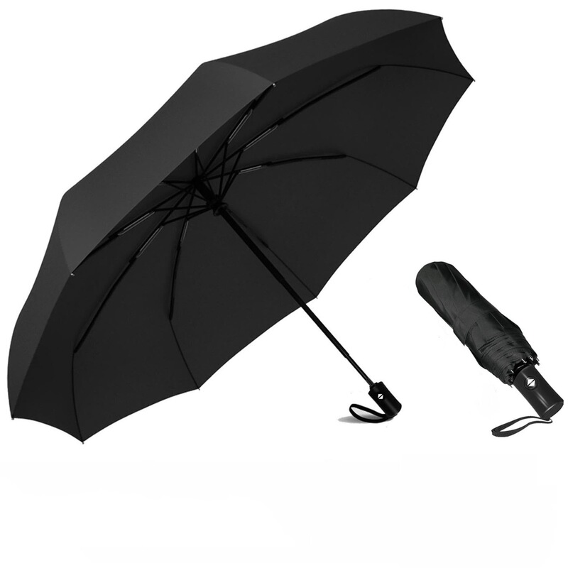 Compact Travel Umbrella Automatic Open Close Folding Fiber Frame Lightweight Durable Backpack Suitcase Portable