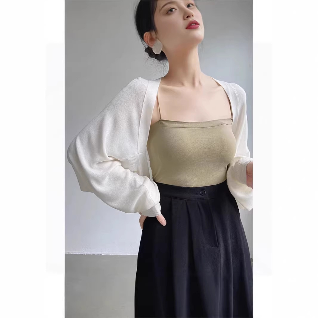 Áo khoác len chống nắng mỏng kiểu Pháp, chất liệu sợi mát, dáng khoác ngoài nhẹ nhàng — =trắng chi tiết 4