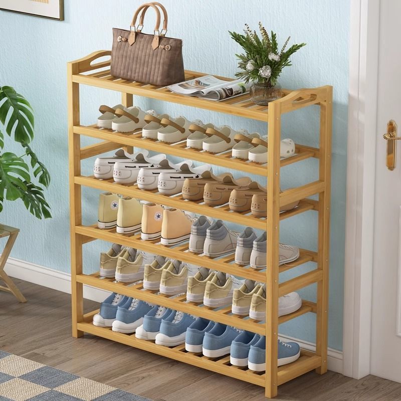Estante de bambú simple, de varios pisos, económico, dormitorio familiar, sala de estar a prueba de polvo, estante de almacenamiento de madera maciza, zapatero
