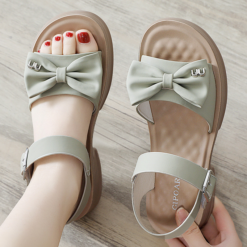 Sandalias de verano para mujer, nuevo estilo, suela plana, a la moda, suela gruesa antideslizante, suela blanda, tacón medio, sandalias para mamá 2025