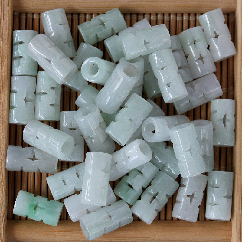 Factory direct sales of Myanmar jadeite A cargo tube beads ice glutinous jadeite hollow road through parts wholesale Factory direct sales of Myanmar jadeite A cargo tube beads ice glutinous jadeite hollow road through parts wholesale