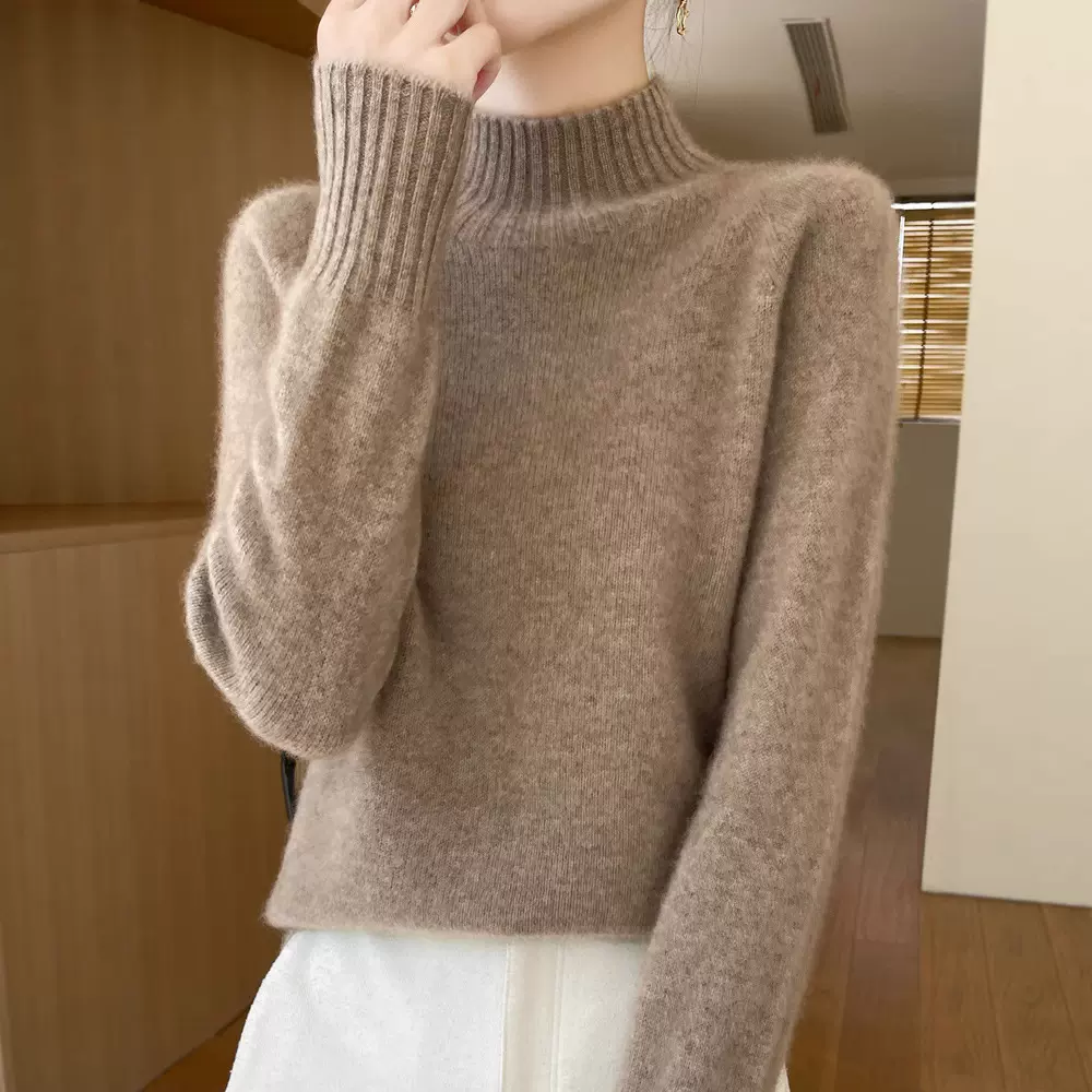 一线成衣半高领针织衫女秋冬新款加厚安迪绒韩版宽松显瘦打底毛衣