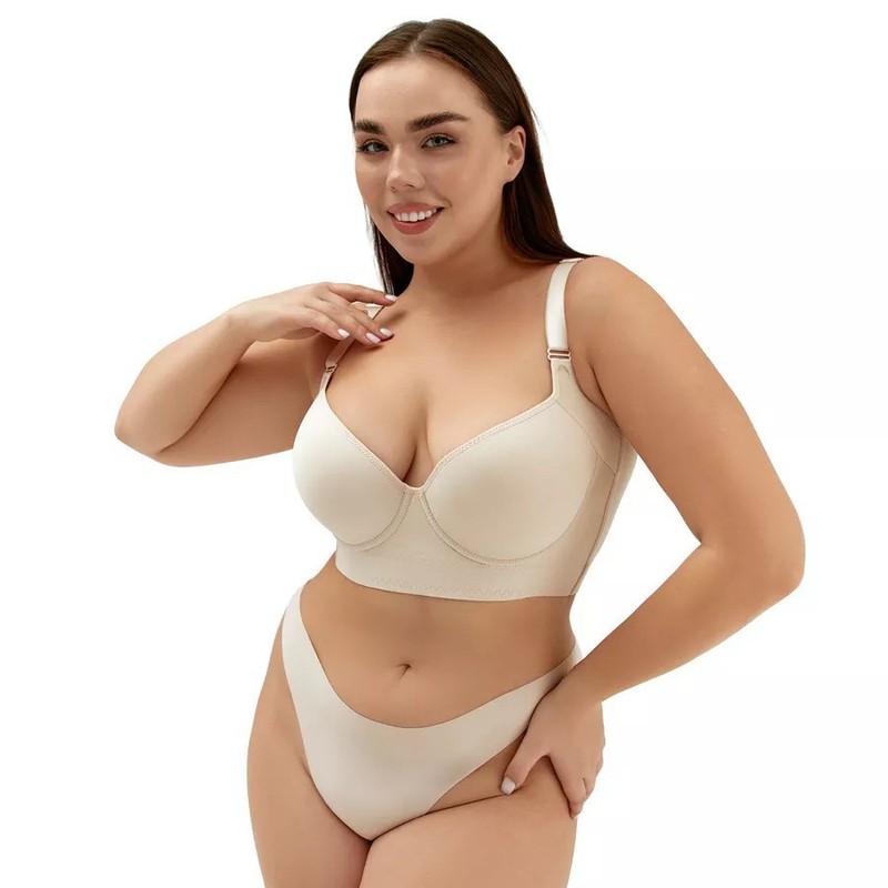 外国貿易の大きいサイズの光沢の顔の無痕の女性は集まって副乳を収めて鉄の輪のブラジャーの深いv下着があります。|undefined