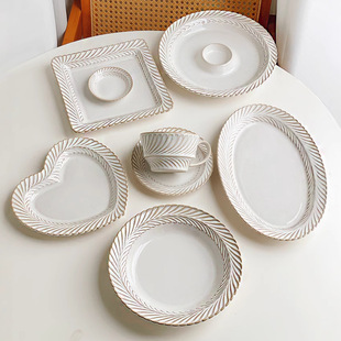 Japanese Style Kiln Change Mimosa Embossed Ceramic Rice Bowl Plate ins Photograph Plate Western Food Tableware Soup Plate Dumpling Plate
