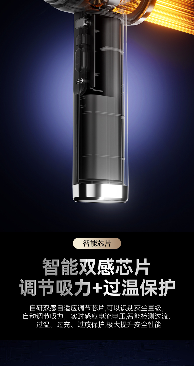 Car vacuum cleaner with high suction power, cordless, handheld, and compact design for use in cars. Factory direct sales, OEM available
