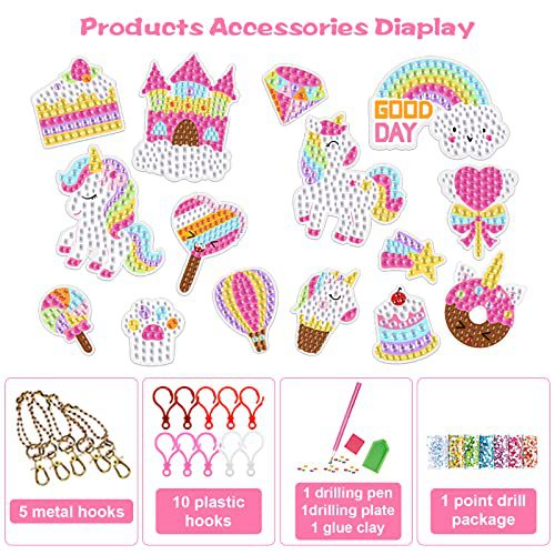 Llavero de pintura de diamantes de dibujos animados, hecho a mano, DIY, con puntos de diamantes, pegatina de diamantes para niños, colgante acrílico de unicornio para mochila