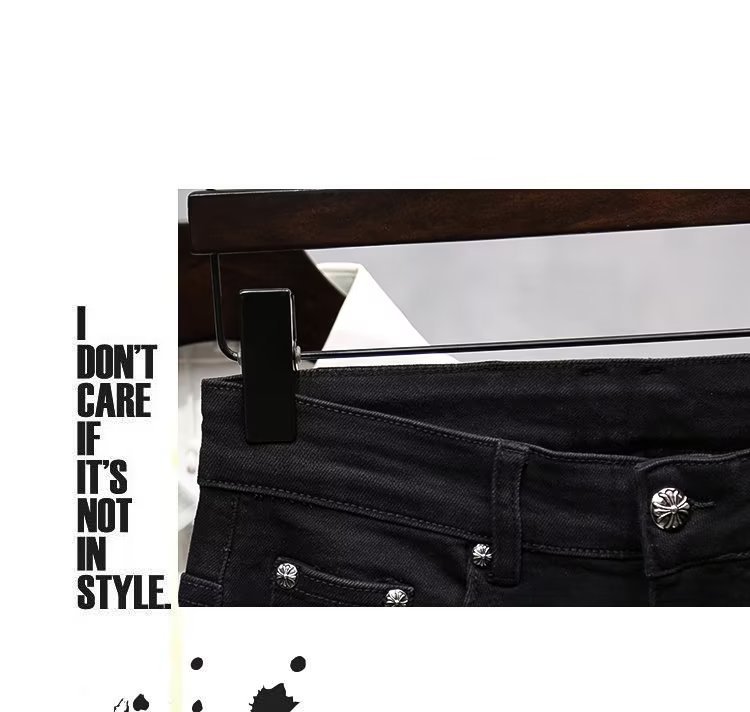 Schwarze Jeans, Trendmarke für Herren, High-End-Heavy-Industrial-Hot-Diamond-Slim-Fit, Herbst-High-Street-elastische Jeanshose_voghion.com