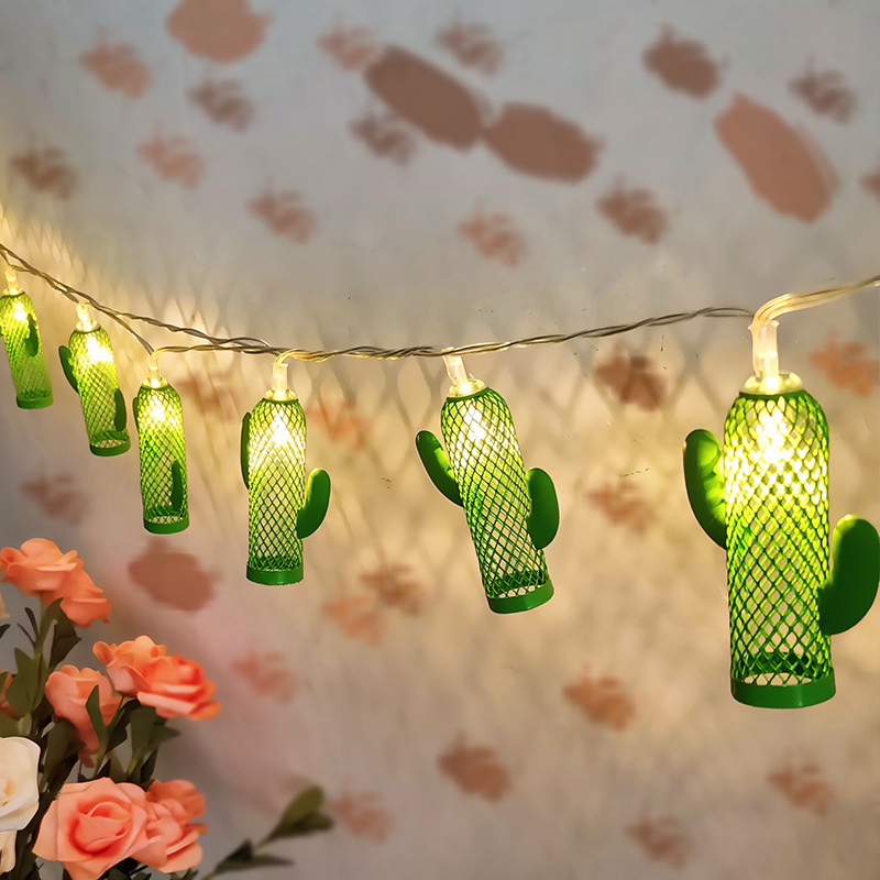 Cross-border cactus wrought iron light string led indoor decoration atmosphere layout light modeling light string festive atmosphere light