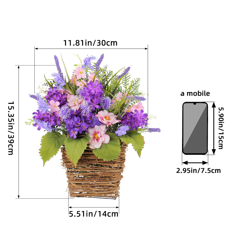 Cesta de Flores Artificiales Moradas Transfronterizas, Decoración para el Día de la Madre 2025, Flores Artificiales de Lavanda Morada para Colgar en la Puerta, Decoración del Hogar