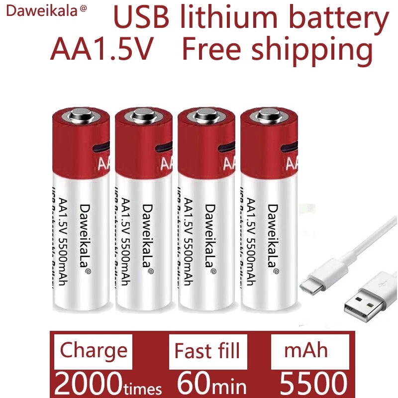 Daweikala brand new AA USB rechargeable lithium ion battery 1.5V AA 5500mAh/lithium Daweikala brand new AA USB rechargeable lithium ion battery 1.5V AA 5500mAh/lithium