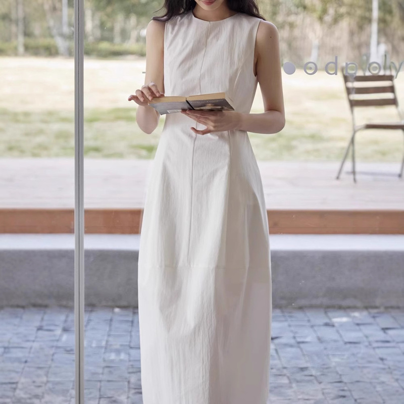 French Style Sleeveless White dress Women's Summer Stitching Tight Waist Black Certificate Vacation Dress Flower Bud Long Dress for Children