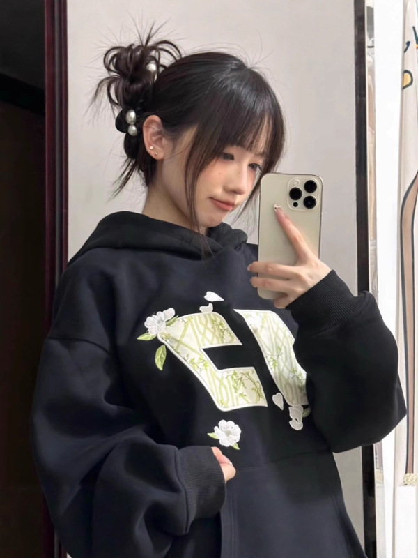 美式高街复古刺绣字母卫衣女2025新款春秋薄款宽松设计感小众外套|undefined