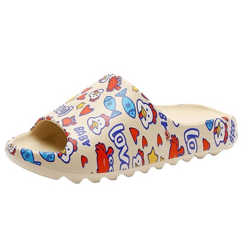 Cross-border color printing summer coconut couple's rub-on thick-soled bathroom sandals and slippers with modified pattern for outdoor wear