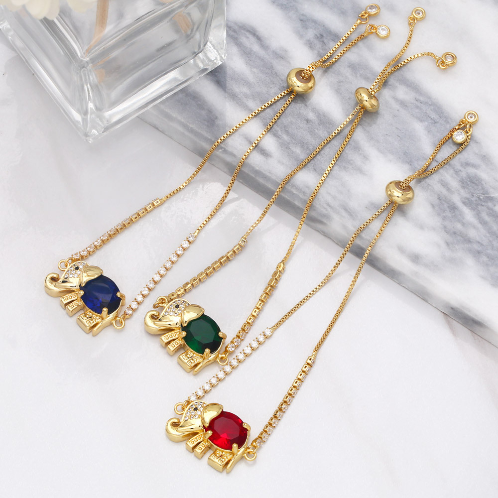 Fashion New Animal Elephant  Adjustable Pull Zircon Copper Bracelet