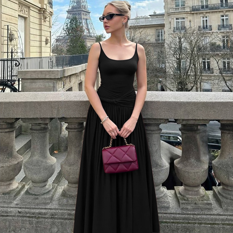 2025 verano nuevo estilo comercio exterior transfronterizo ropa de mujer vestido de tirantes sexy francés cintura delgada temperamento falda larga mujer
