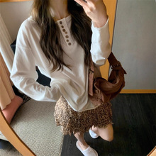 外贸清仓～尾货品牌白色长袖t恤秋季宽松轻熟小众不撞款上衣服