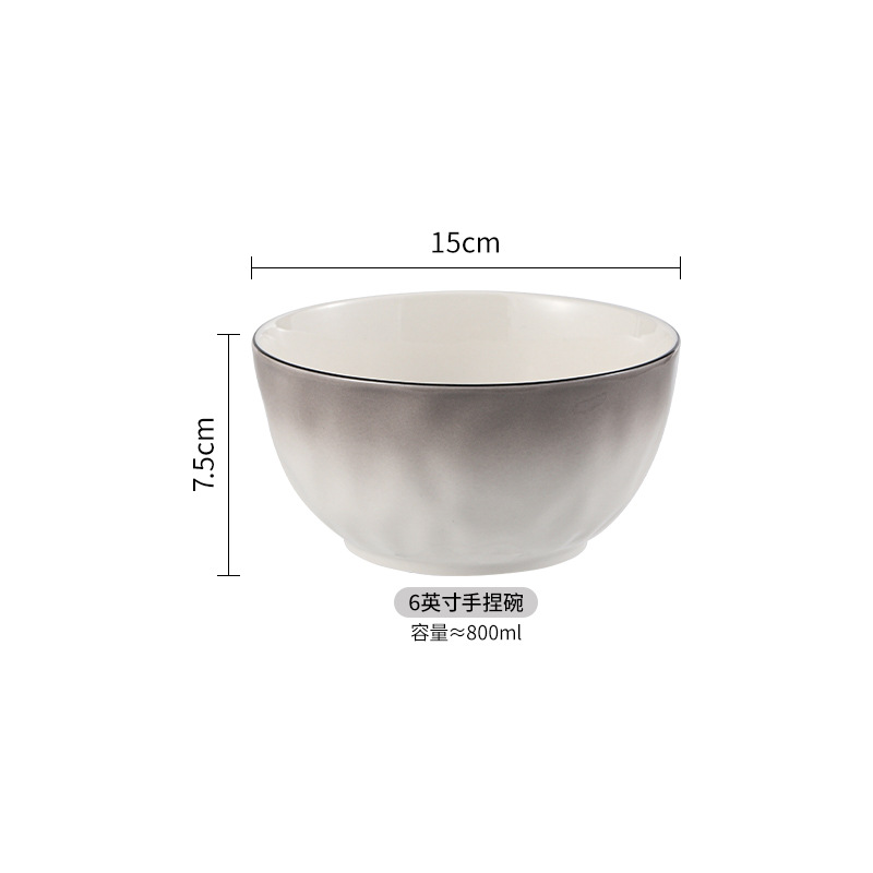 Cuenco de cerámica transfronterizo de color bajo vidriado gris gradiente simple personalizado, plato de exportación, plato de arroz, plato, vajilla de cerámica