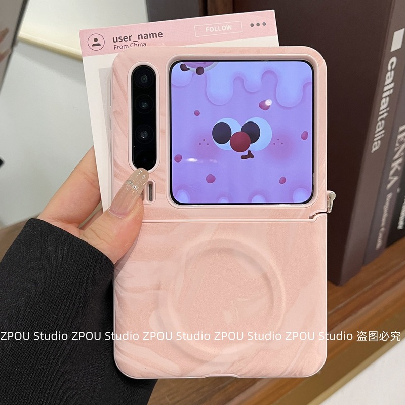 适用华为PuraX典藏折叠p50pocket2新款手机壳护轴皮质爱心ins磁吸支架荣耀MagicVFlip斜挎绳小米MIXFlip2挂绳|undefined