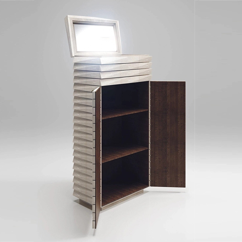 Augousti Accessible Luxury Classy Solid Wood Wine Cabinet House Mansion Living Room Household Locker Simple Leather Storage Cabinet