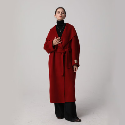 现货 冬季新品2022年红色系列战袍双面羊毛大衣女装宽松毛呢外套|ru