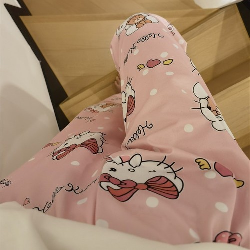 Walking pants cartoon cat pajamas women's loose spring and autumn new home casual summer air-conditioned trousers can be worn outside the pants