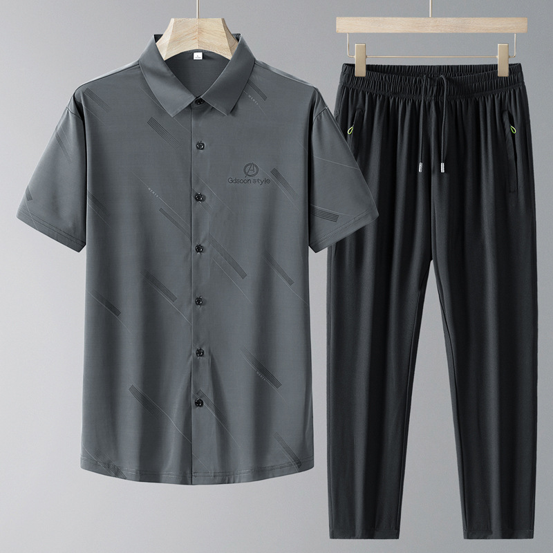 Traje deportivo de seda de hielo de verano para hombres, nuevas camisas de mediana edad y ancianos, ropa deportiva informal delgada de secado rápido para hombres