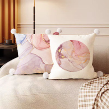 新品水浪抱枕花纹棉麻水纹抽象图案沙发靠垫北欧轻奢风客厅靠腰包