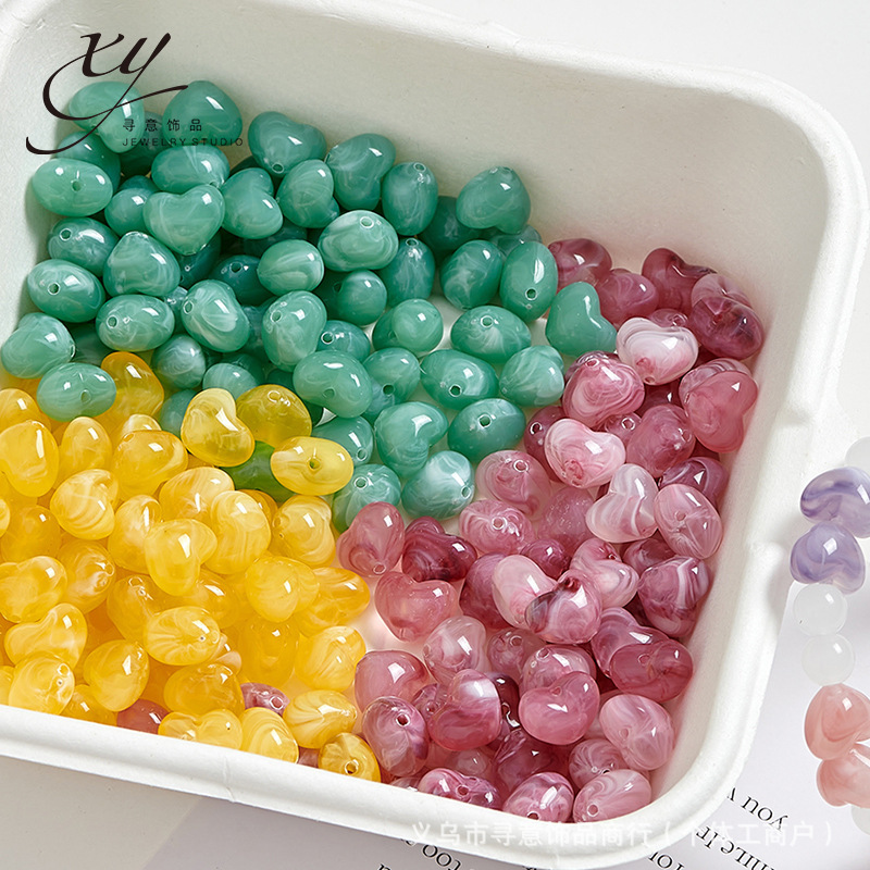 Gradient Heart 10mm Resin Beads Heart-Shaped Beads Loose Beads Handmade DIY Bracelet Necklace Bead Material Accessories