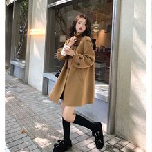 蓝色斗篷外套女毛呢冬季2025年小个子赫本风韩系加厚双面羊绒大衣