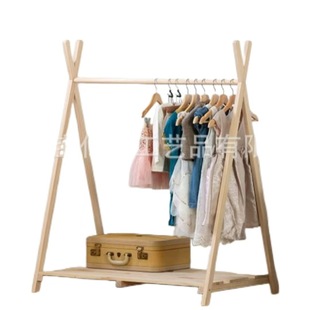 Factory Customized Simple Solid Wood Bracket Household Wooden Kidsren's Clothing Storage Rack Floor-Standing Bedside Clothes Hanger Wholesale