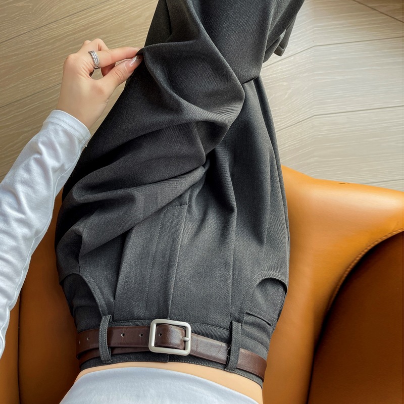 2026 Autumn/Winter Fleece-Lined High-Waisted Slim Wide-Leg Straight Casual Pants for Women