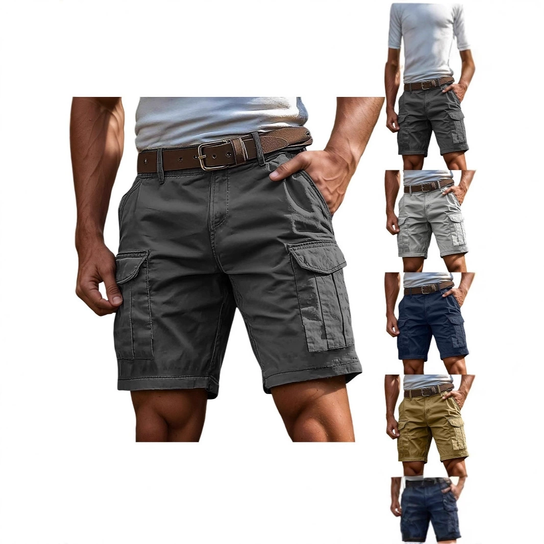 Мужские повседневные шорты-карго с трансграничным экспортным экспортным эффектом, летние спортивные шорты-карго с несколькими карманами, шорты с высокой талией, шорты до колена