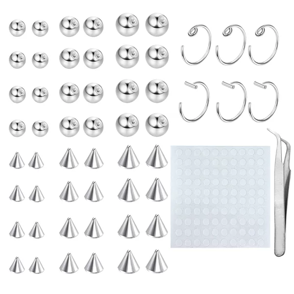 Cross-border 155 pieces of stainless steel fake lip studs ball pointed cone sticky no hole combination suit Amazon temu hot sale