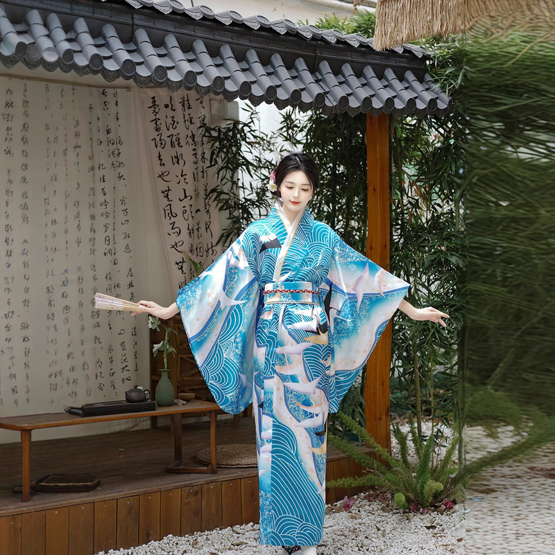 Japanese Kimono Dresses for women girls performance party Geisha Yukata  Japanese Bathrobe With Obi Belt Princess Skirt Performance Dress Cute Bow