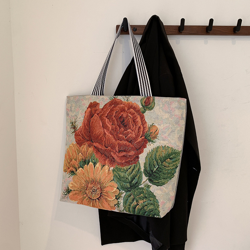 New Arrival Gold Silk Cartoon Canvas Bag Tote Bag Casual Women's Bag Shoulder Bag Canvas Bag Handbag Vegetable Bag
