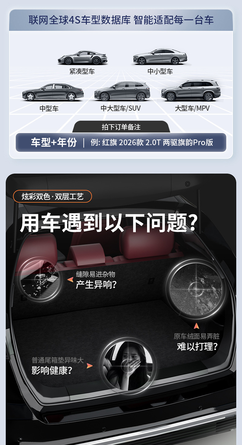 Suitable for Hongqi H5 H6 E-QM5 HS5 HS6 HS3, special colorful car trunk mat, car accessories