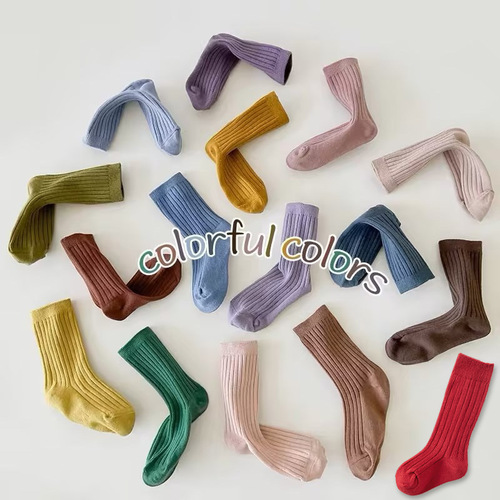 Children's socks for spring and summer, Category A cotton socks, thin style, unisex, knee-high socks for babies and toddlers, solid color, stackable socks